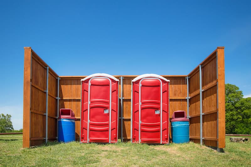 Short-term porta potty units staged for delivery in RICE LAKE, WISCONSIN